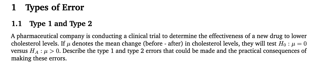 Solved 1 Types of Error 1.1 Type 1 and Type 2 A | Chegg.com