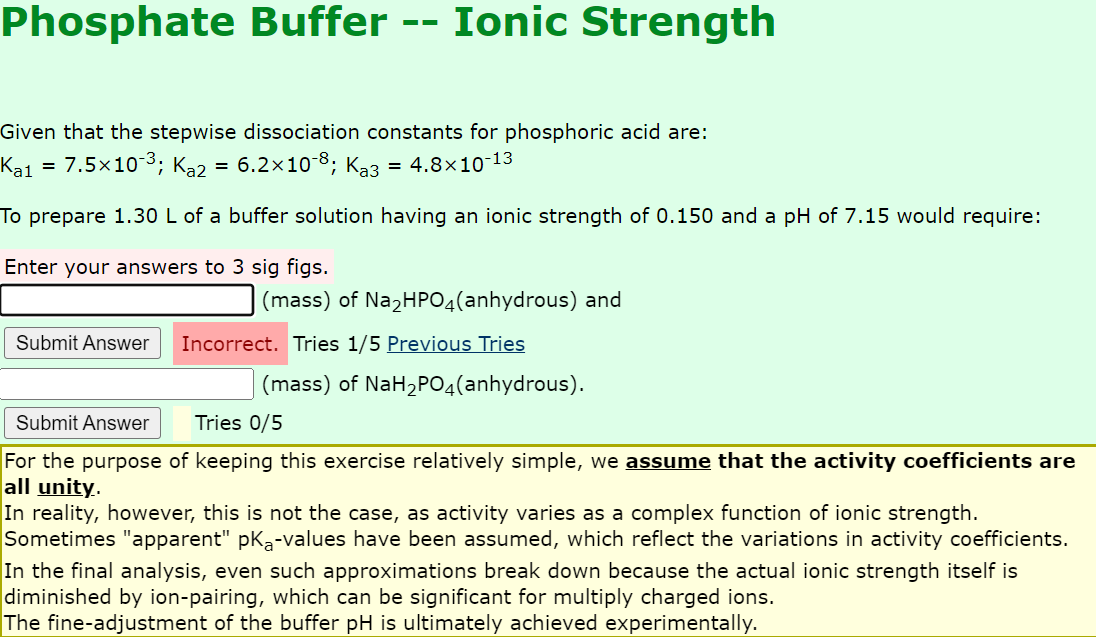 Solved Phosphate Buffer -- Ionic Strength Given that the | Chegg.com