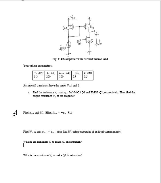 03 Fig. 1: CS amplifier with current mirror load Your | Chegg.com