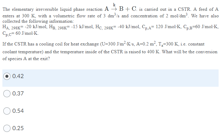 Solved The Elementary Irreversible Liquid Phase Reaction A + | Chegg.com