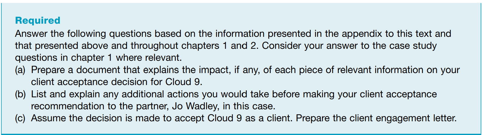 cloud 9 audit case study solution