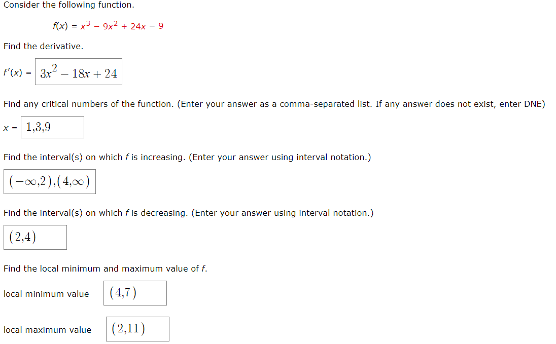 Solved Consider The Following Function F X X3 − 9x2 24x