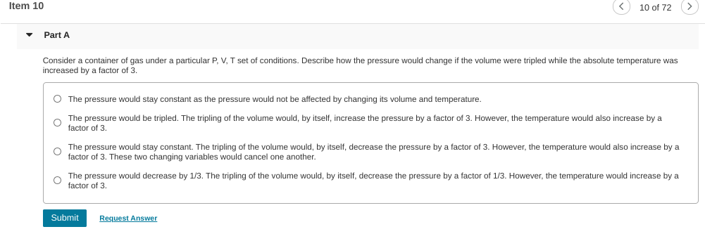 Solved Item 10 10 of 72 Part A Consider a container of gas | Chegg.com