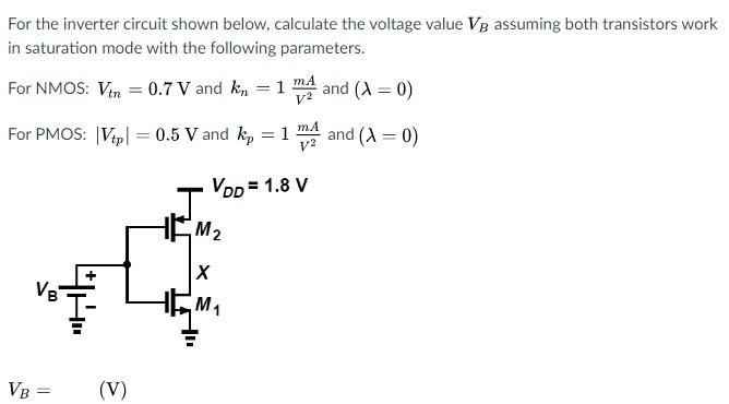 Solved For the inverter circuit shown below, calculate the | Chegg.com