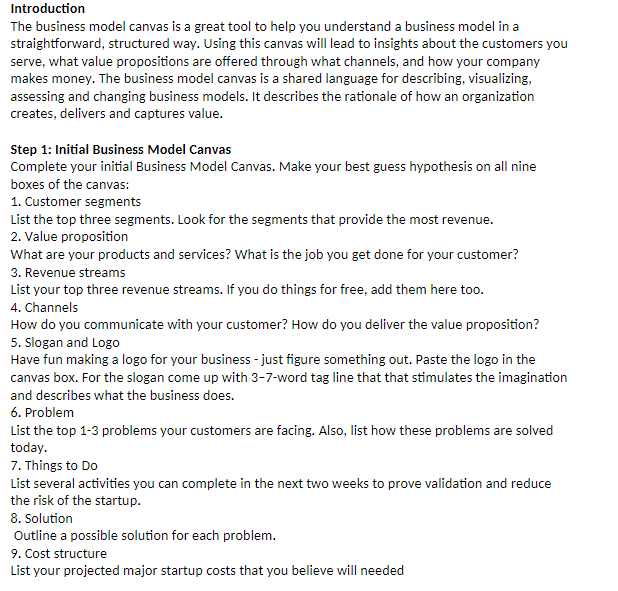 Solved Introduction The business model canvas is a great | Chegg.com