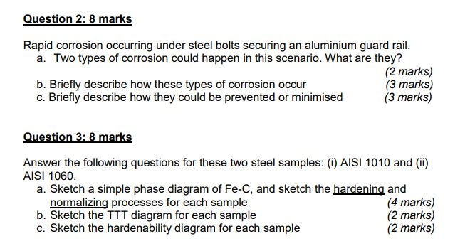 Solved Question 2: 8 marks Rapid corrosion occurring under | Chegg.com