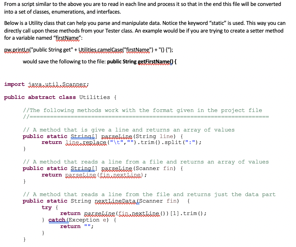 Java Class Generator For project 1 you are to create | Chegg.com