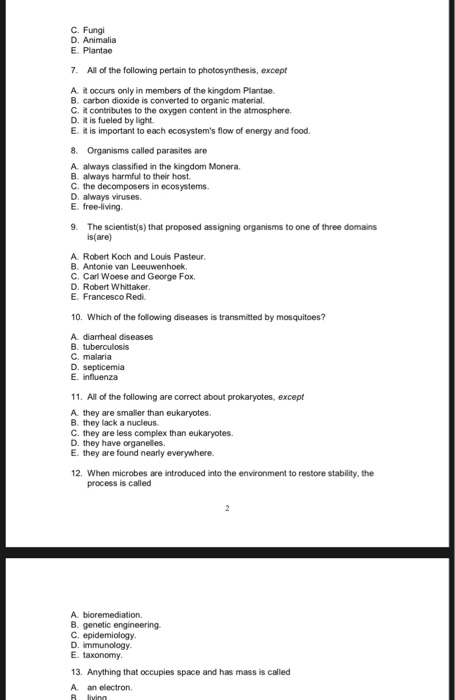 Solved A. decomposers. C. pathogens D. eukaryotes. E. | Chegg.com