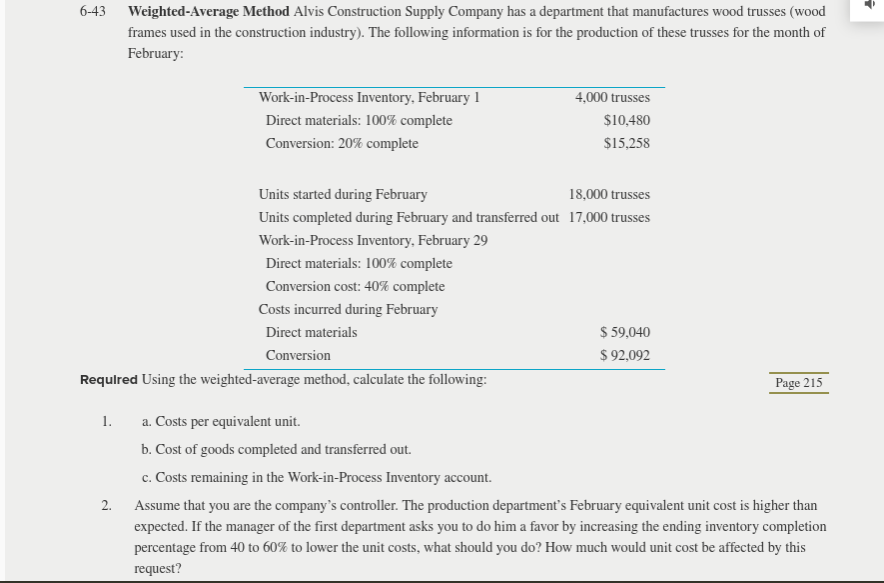 Solved 643 WeightedAverage Method Alvis Construction