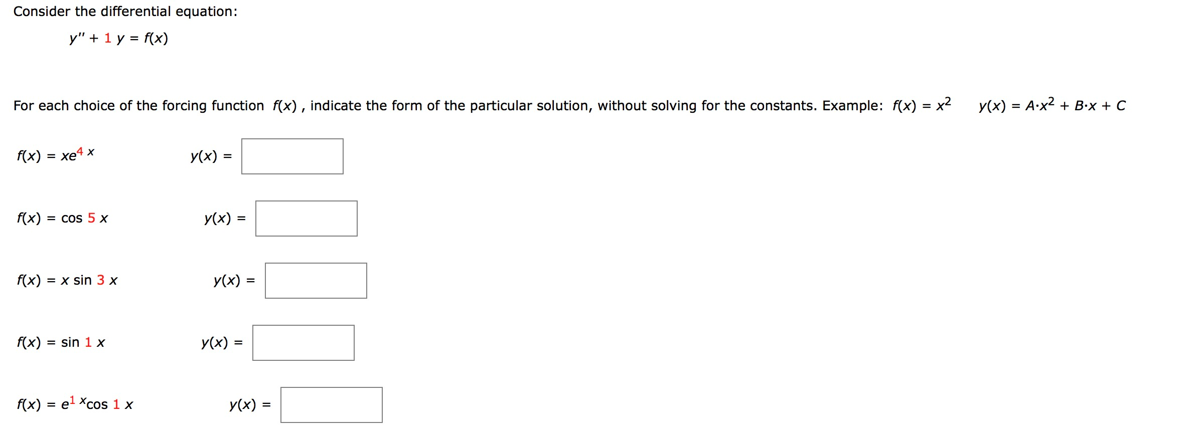Solved Consider the differential equation: y" + 1 y = f(x) | Chegg.com