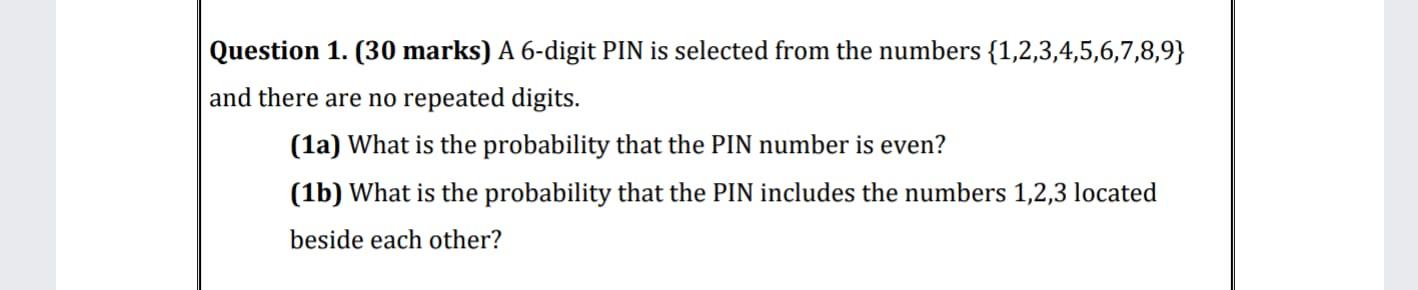 Solved Question 1. (30 marks) A 6-digit PIN is selected from | Chegg.com