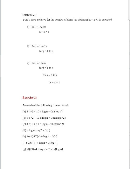 Solved Exercise 3 Find A Theta Notation For The Number O Chegg Com