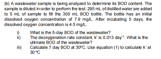 Solved (b) A Wastewater Sample Is Being Analyzed To | Chegg.com