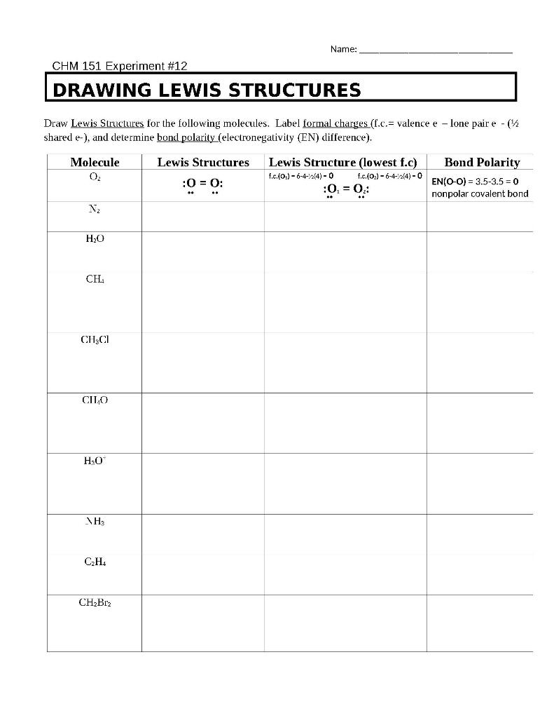 Solved Name: CHM 151 Experiment #12 DRAWING LEWIS STRUCTURES | Chegg.com