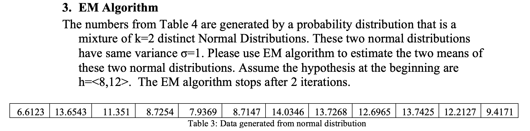 Solved 3. EM Algorithm The numbers from Table 4 are | Chegg.com