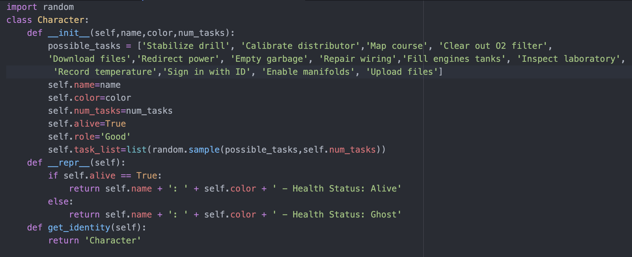 Solved import random class Character: def __init__(self, | Chegg.com