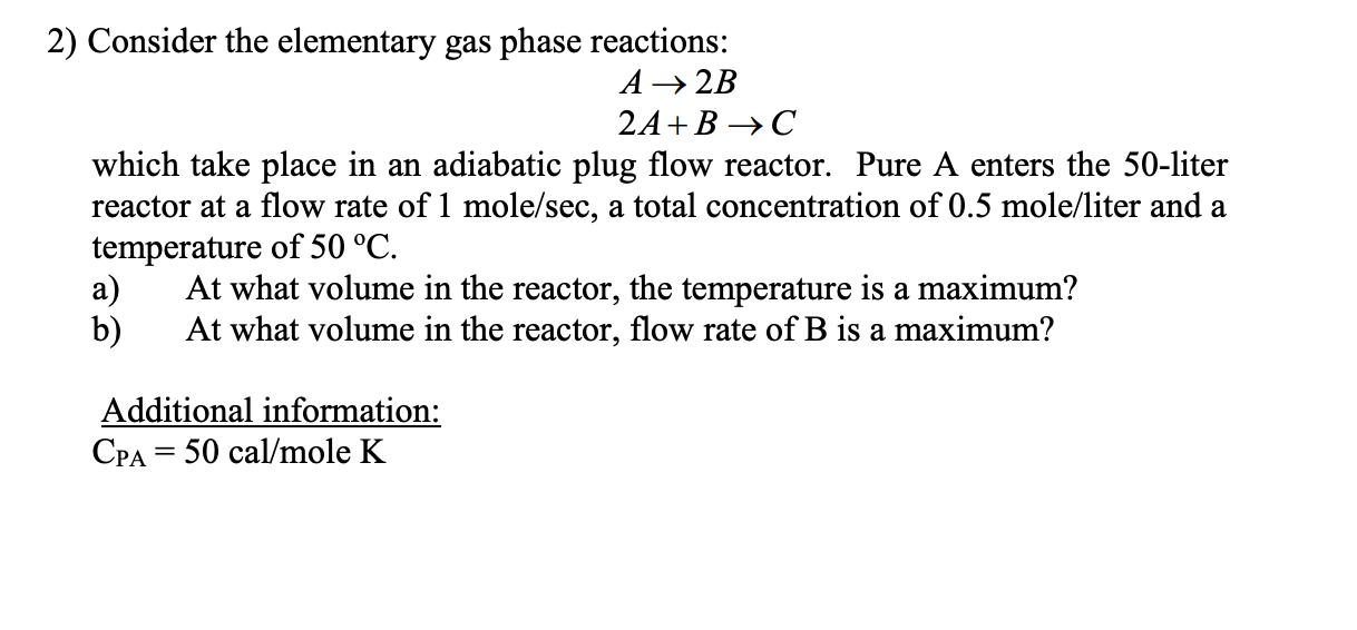 2) Consider the elementary gas phase reactions: A → | Chegg.com