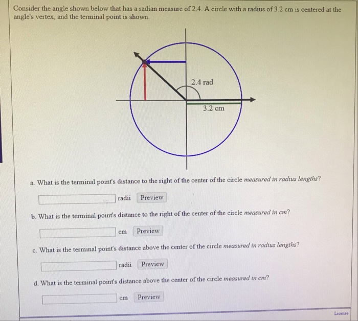 Solved Consider the angle shown below that has a radian | Chegg.com