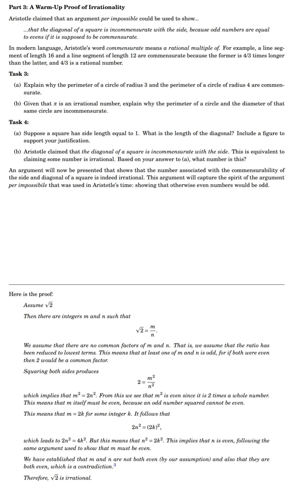 Part 3: A Warm-Up Proof of Irrationality Aristotle | Chegg.com