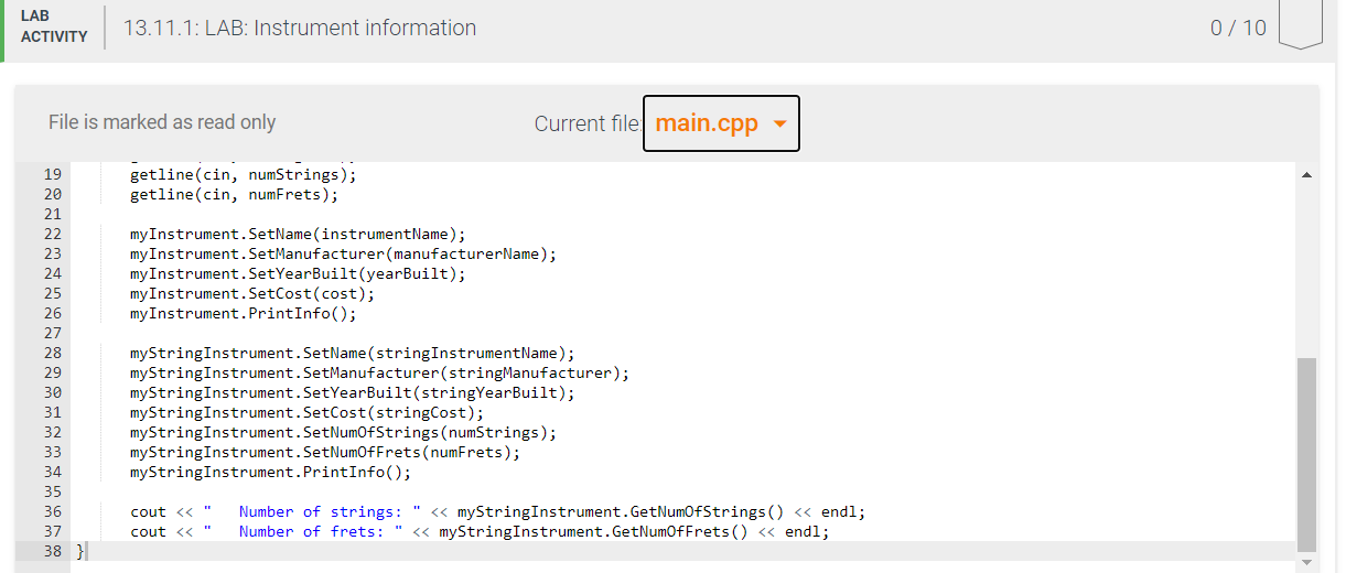 Solved 13.11 LAB Instrument information Given main() and
