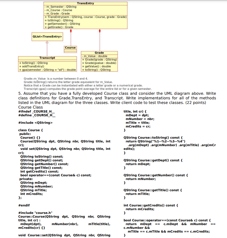 Solved TransEntry m_Semester QString m_Course Course