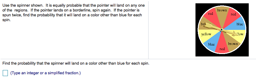 Solved brown Use the spinner shown. It is equally probable | Chegg.com