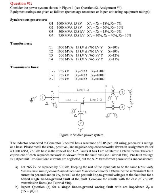 Solved Question #1: Consider the power system shown in | Chegg.com