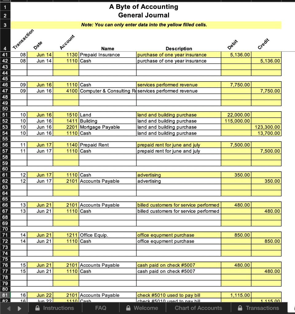 A Byte of Accounting General Journal. Cybertext | Chegg.com