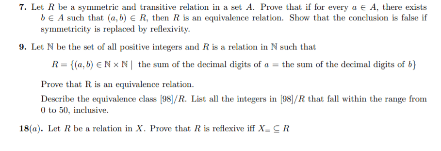 Solved 7. Let R Be A Symmetric And Transitive Relation In A | Chegg.com