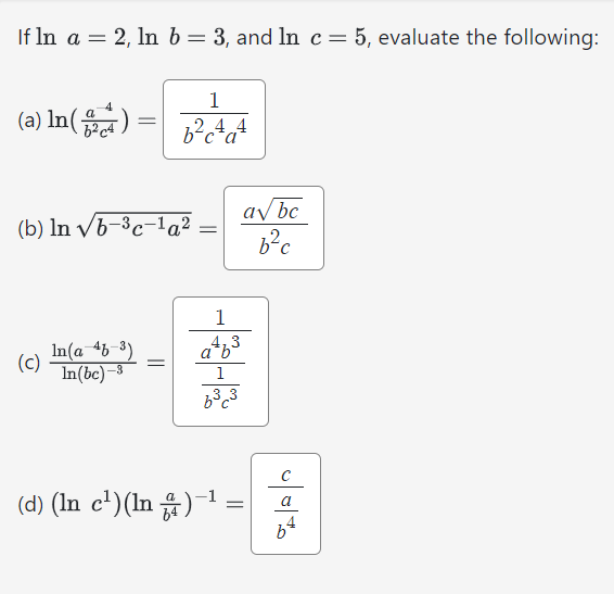 Solved If Lna=2,lnb=3, ﻿and Lnc=5, ﻿evaluate The | Chegg.com