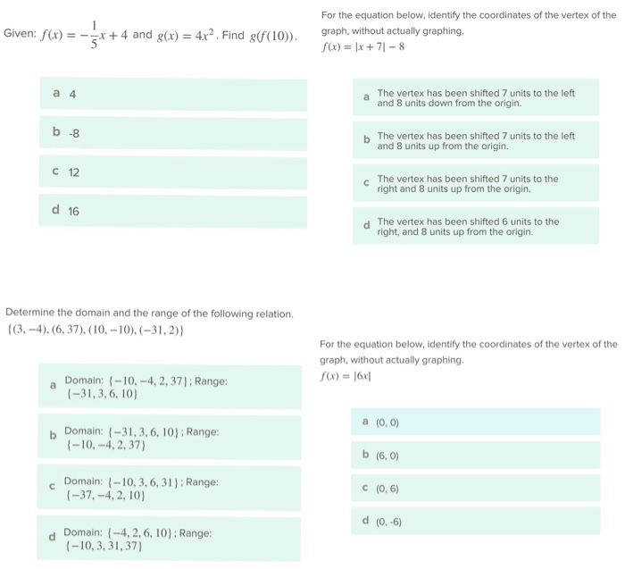 Solved For the equation below, identify the coordinates of | Chegg.com