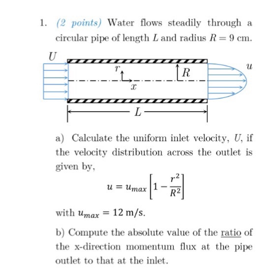 Solved 1. (2 points) Water flows steadily through a circular