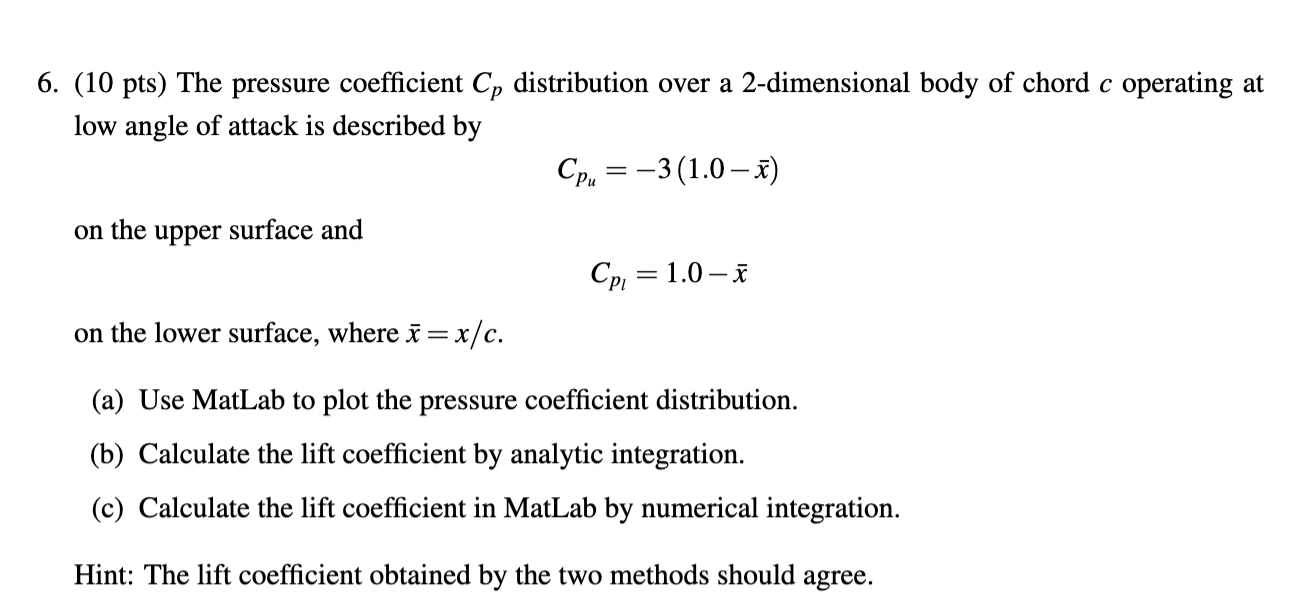 Solved 6. (10 pts) The pressure coefficient Cp distribution | Chegg.com