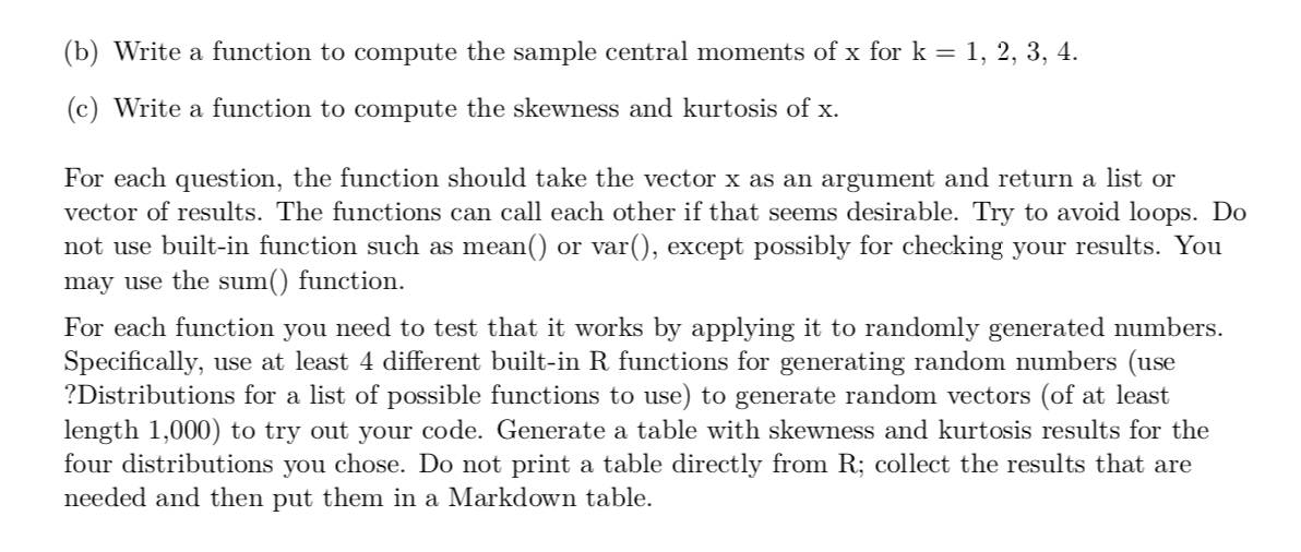 2 Statistical Computing Skewness And Kurtosis Fo Chegg Com