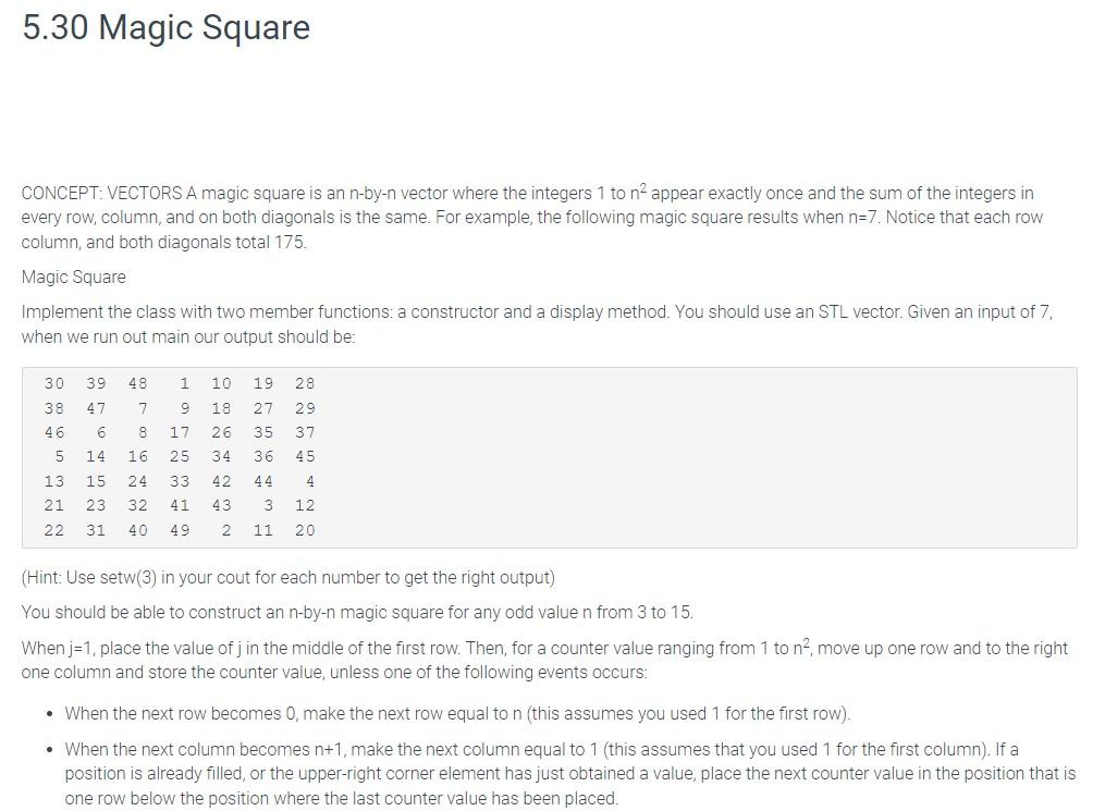 Solved 5.30 Magic Square CONCEPT: VECTORS A magic square is | Chegg.com