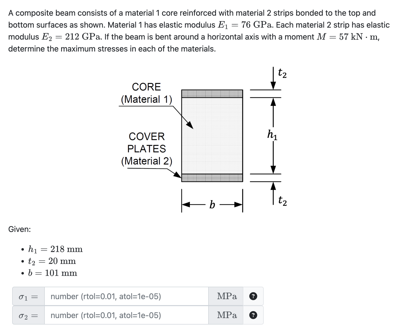 Solved A Composite Beam Consists Of A Material 1 Core | Chegg.com