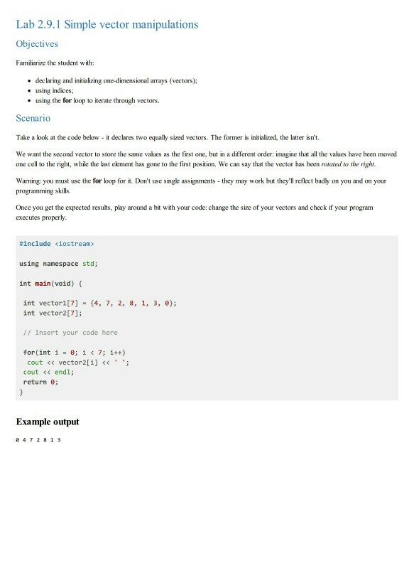 Solved Lab 2.9.1 Simple vector manipulations Objectives | Chegg.com