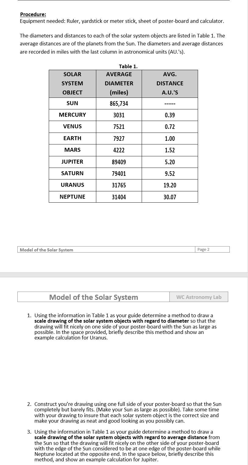 scale of solar system calculator