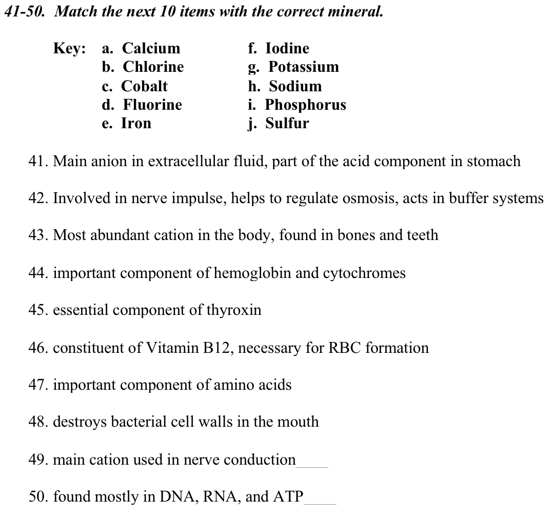 Solved 41 50. Match the next 10 items with the correct Chegg