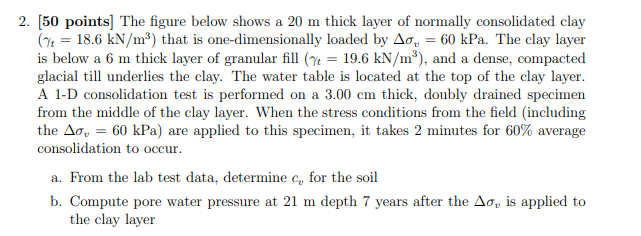 Solved [50 points] The figure below shows a 20 m thick layer | Chegg.com