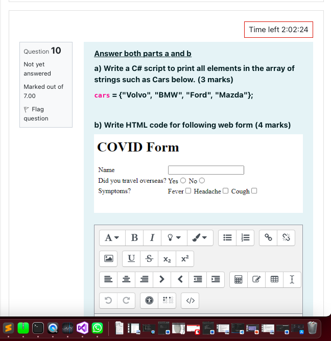 Solved Time left 2:02:24 Question 10 Not yet answered Marked | Chegg.com