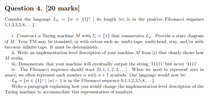 Solved Question 4. (20 marks] Consider the language Ly = {W | Chegg.com