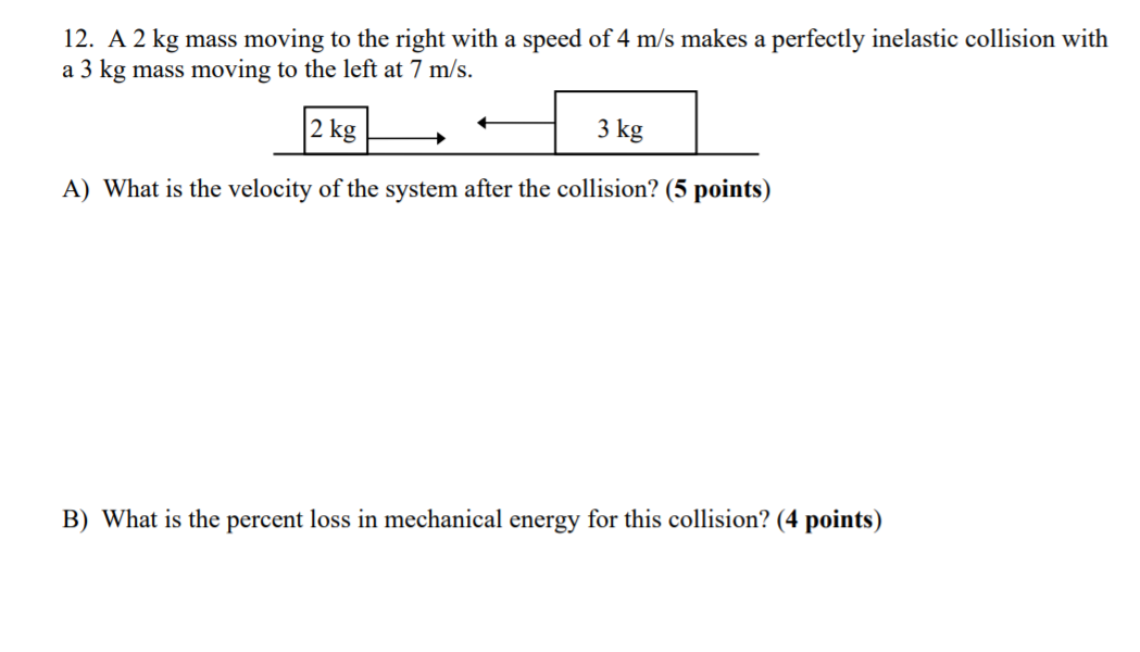 Solved 12. A 2 kg mass moving to the right with a speed of 4 | Chegg.com