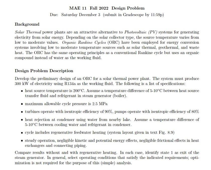 MAE 11 Fall 2022 Design Problem Due: Saturday | Chegg.com