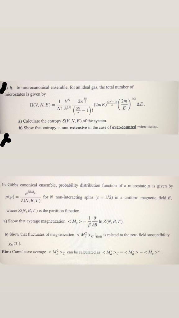 * In microcanonical ensemble, for an ideal gas, the | Chegg.com