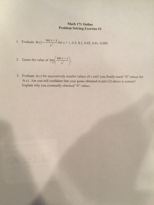 Solved Math 171 Online Problem Solving Exercise #1 1. | Chegg.com