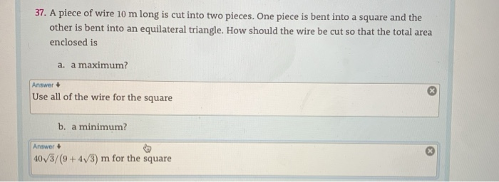 Solved 37. A Piece Of Wire 10 M Long Is Cut Into Two Pieces. | Chegg.com