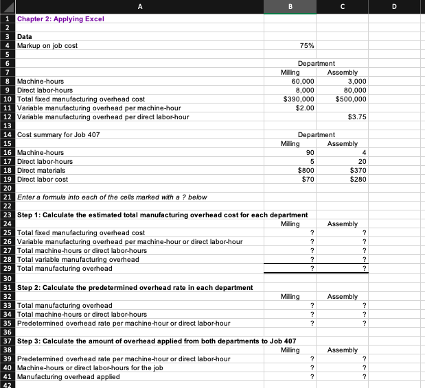 Solved Download the Applying Excel form and enter formulas | Chegg.com