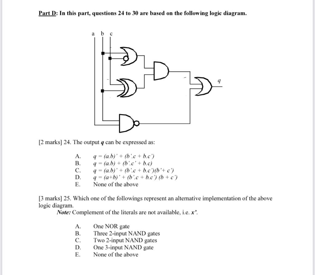 Solved Part D: In this part, questions 24 to 30 are based on | Chegg.com