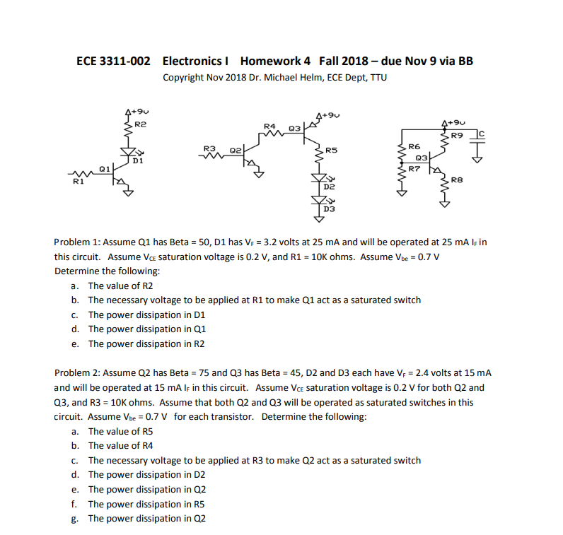 Solved Ece 3311 002 Electronicsi Homework 4 Fall 2018 Due Chegg